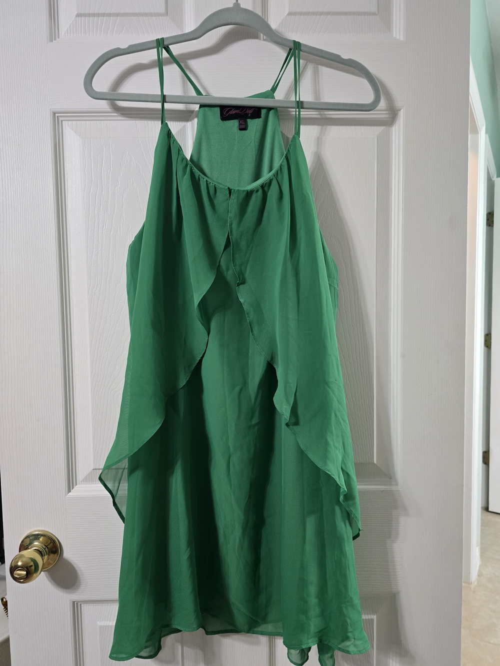 Green Ruffle-Front Sleeveless Dress
